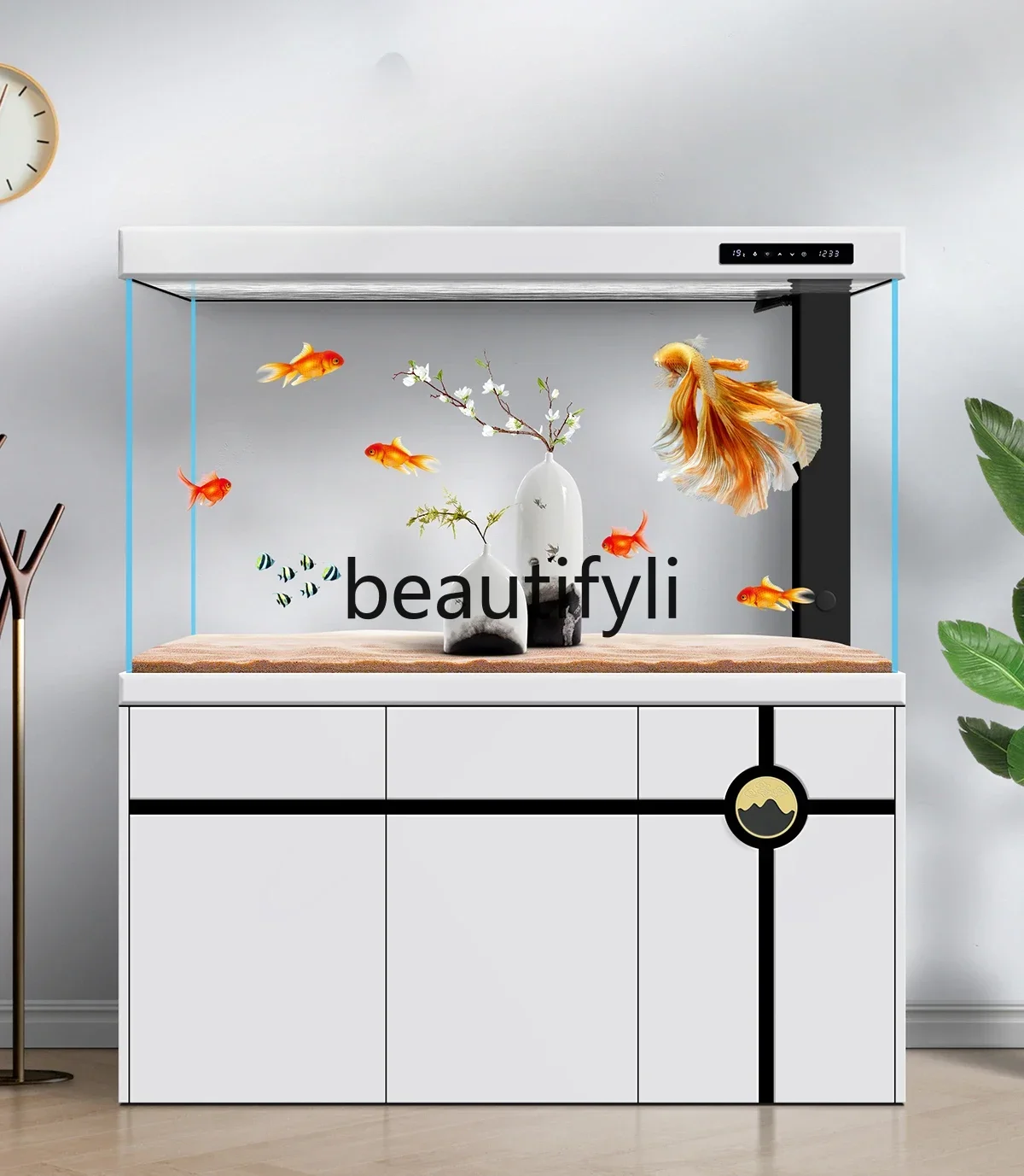 AFish tank living room large ultra-white ecological floor bottom filter household partition smart aquarium H