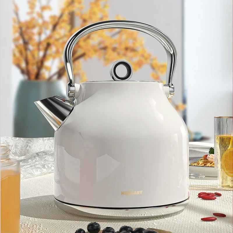 220V HUOGARY Retro Electric Kettle with Large Capacity and Automatic Shut-Off, European Style Stainless Steel Water Boiler