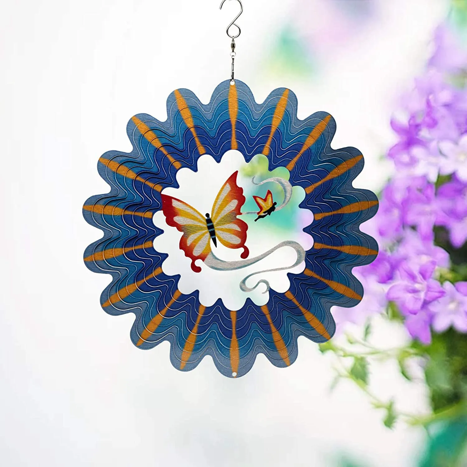 ALIM-Wind Spinner Stainless Steel 3D Hanging Garden Decoration For Indoor Outdoor Blue Butterfly Metal Wind Spinners-12Inch
