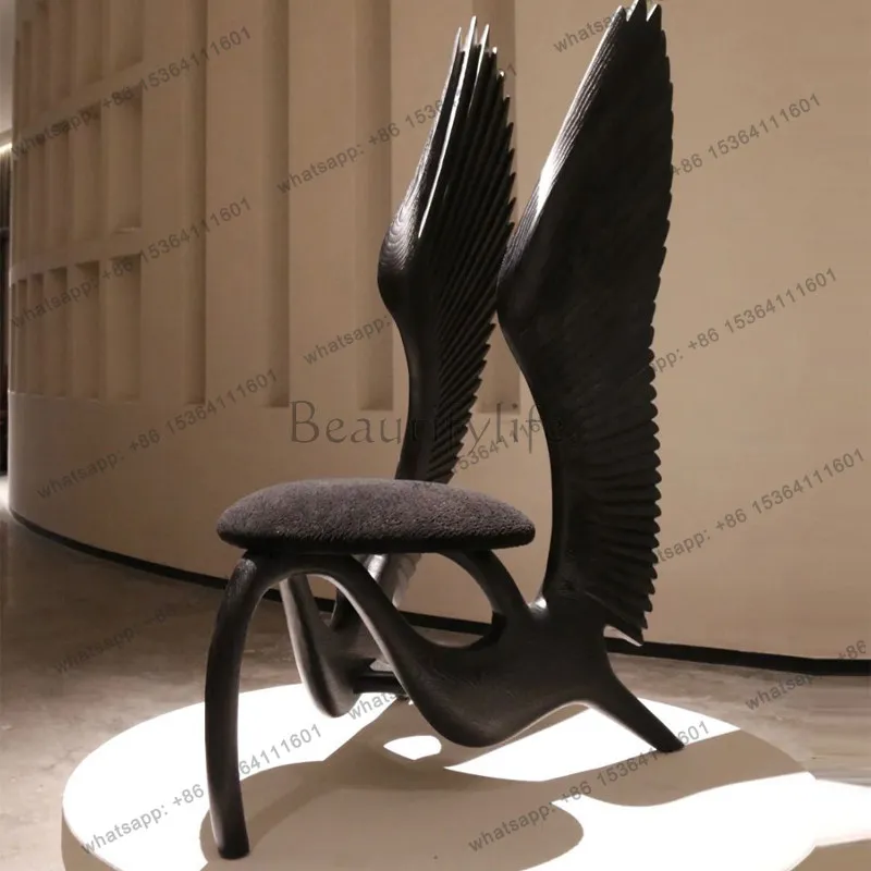 

Medieval solid wood art angel seat exhibition hall designer backrest wabi sandy wind villa single chair