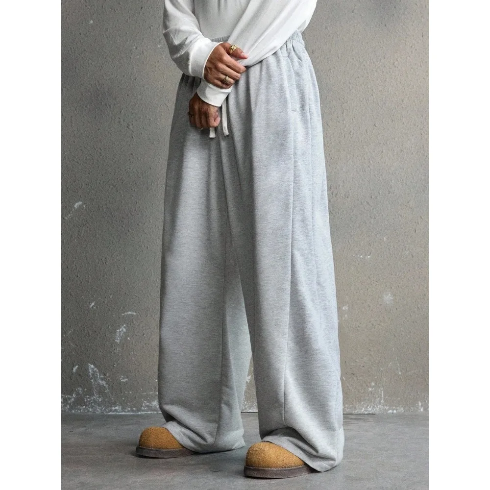 Męskie spodnie dresowe na co dzień, do dojazdów do pracy, proste, jednokolorowe, ze sznurkiem w pasie, z kieszeniami skośnymi, luźne, z szerokimi nogawkami, z czystej bawełny, casualowe.