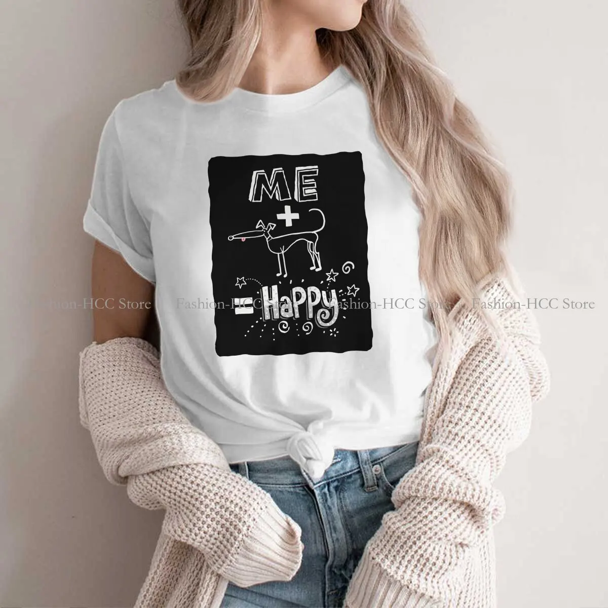 

The Happiness Equation O Neck Polyester TShirt Greyhounds Dog Basic T Shirt Women Clothes New Design