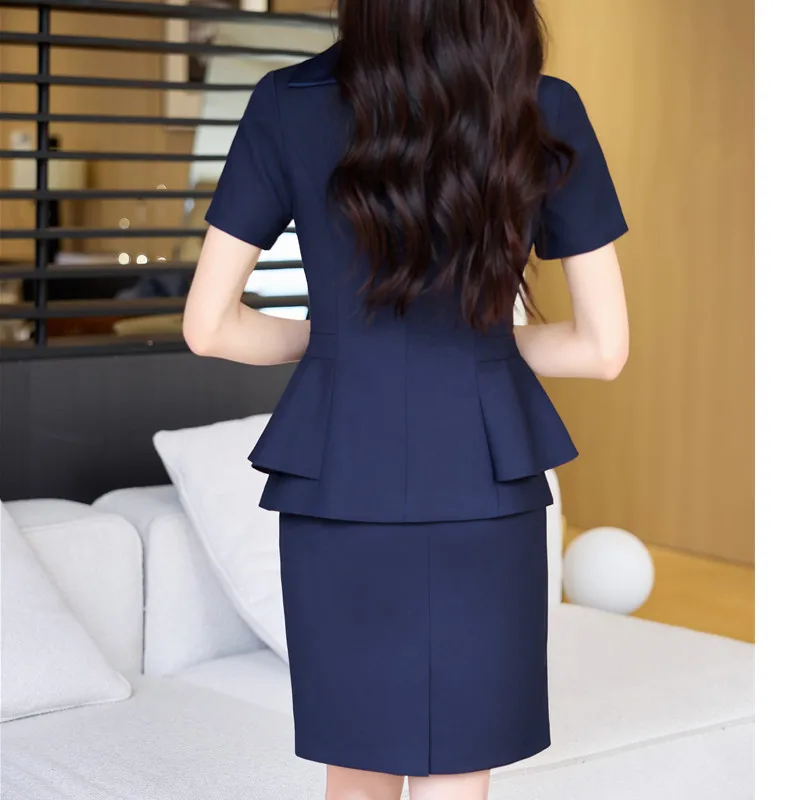 NAVIU Summer Short Sleeve Formal Professional Business Suits 2 Piece Set With Pants And Tops For Women Office Work Wear Blazers