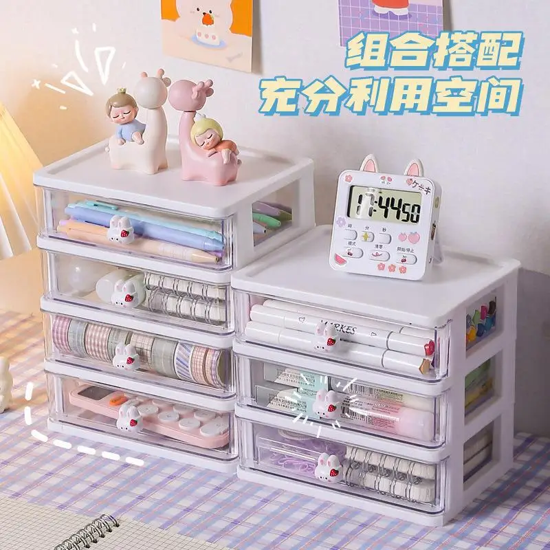 

Two layers, one piece desk style storage drawer, cute plastic transparent box, stationery and cosmetics container