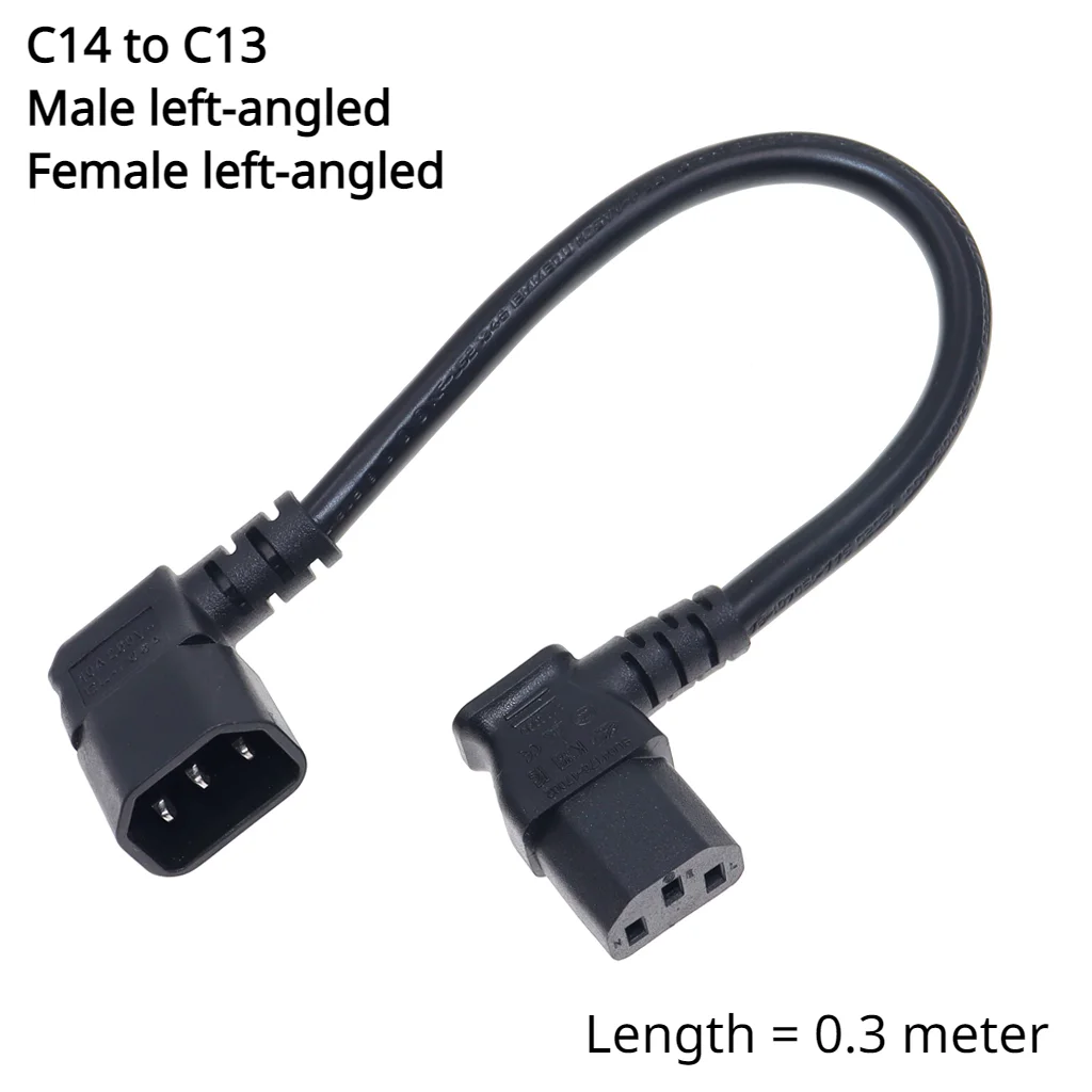 Adaptador de alimentação macho para fêmea IEC 320 C14 para C13 cabo de extensão angular de 90 graus para TV LCD LED Mount