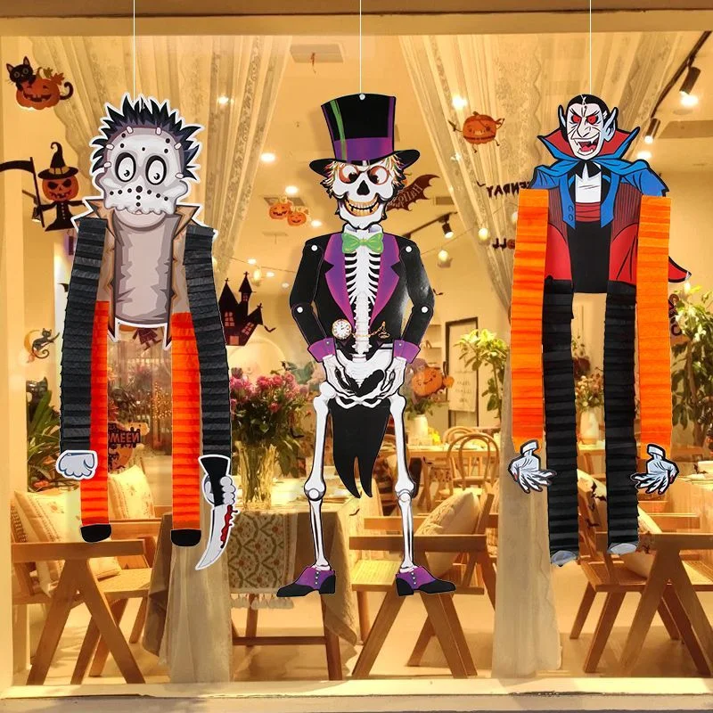 Halloween hanging decorations with stretchy extendable limbs are suitable for store windows, homes, and school, atmosphere