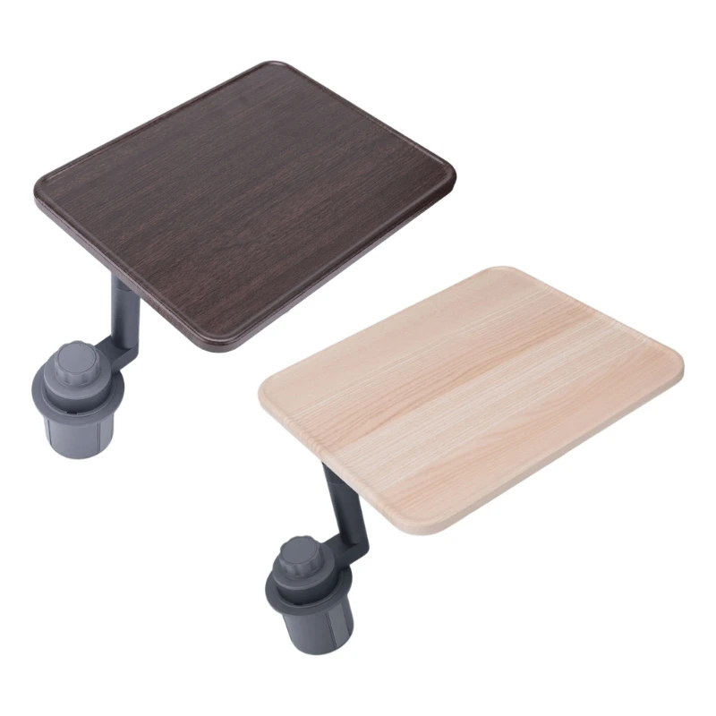 Y4UA Parked-Vehicle Meal and Work Tray with Wooden Board, Rounded Edges, and Knob-Adjustable Expanding Console Mount