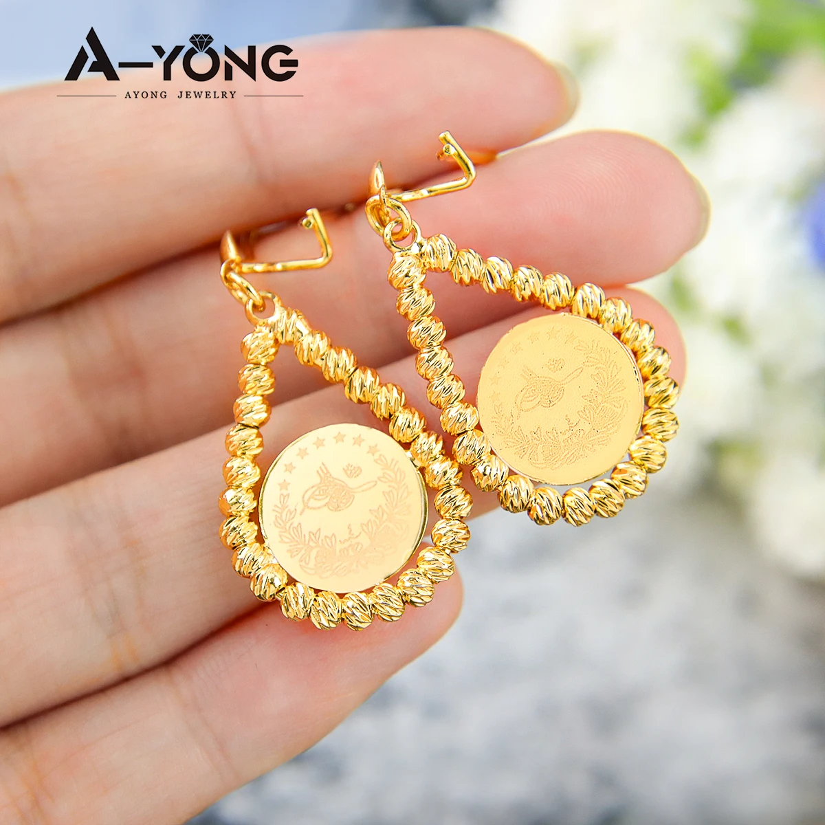 Turkish Vintage Coins Dangle Earrings 21k Gold Plated Kurdish Beads Drop Earring Middle East Women Bridal Wedding Jewelry