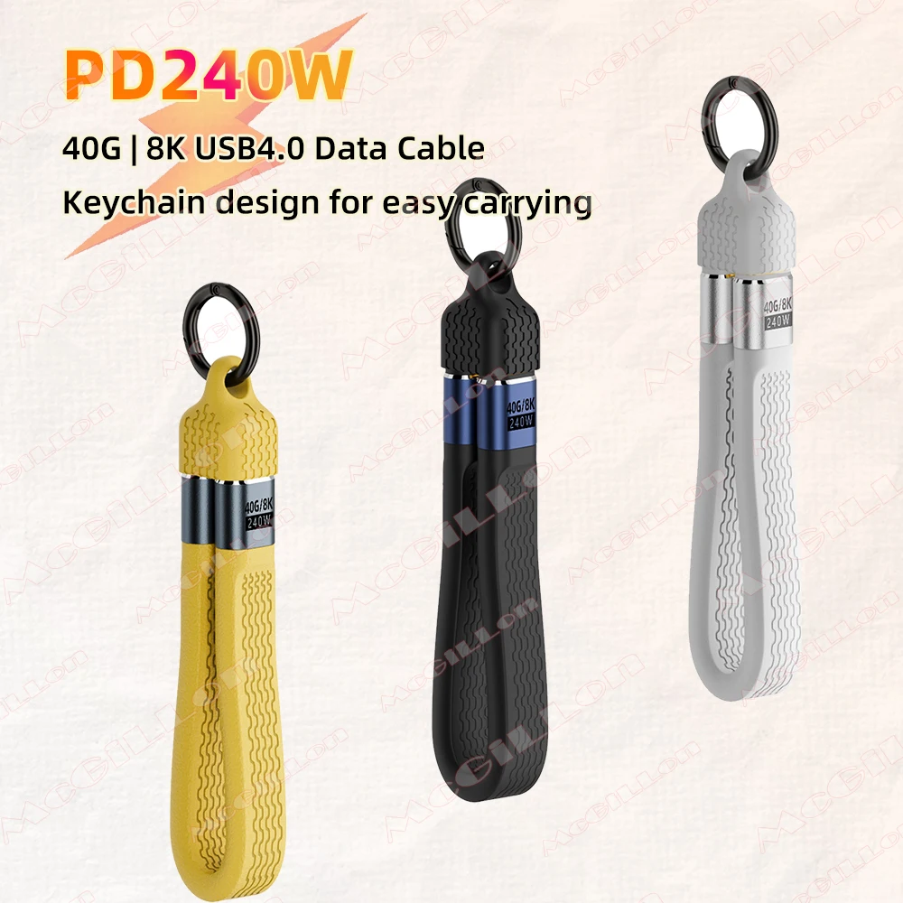 240W USB C Charging Cable For iPhone 16 USB4 Cable Portable Keychain 40Gbps Data Transfer Thunderbolt4/3 8K@60Hz 5A Type C Cable