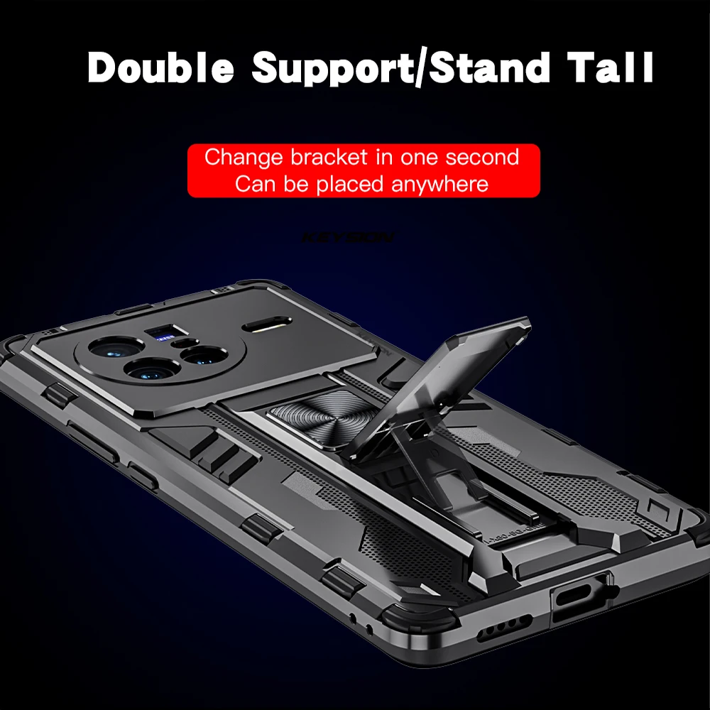 KEYSION Shockproof Armor Case for VIVO X80 X80 Pro 5G X70 Pro+ Soft Silicone+PC Kickstand Phone Back Cover for iQOO Neo 6 6 SE