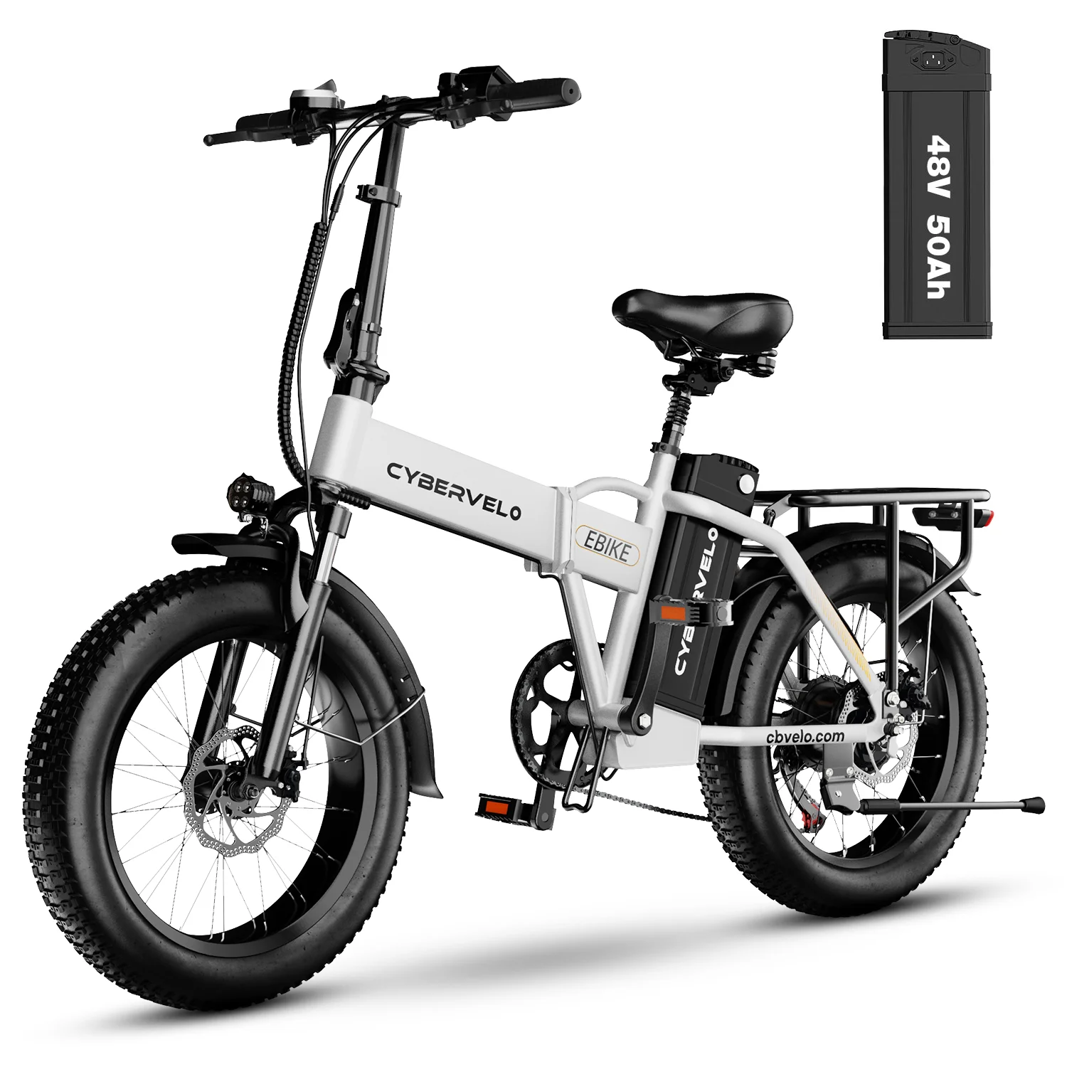 Cybervelo 1000W Peak High-speed Brushless Folding 20 Inch Fat Tire Electric Bike for Adults 48V 20.8Ah/50Ah Removable Battery 80 Miles Range Commuter E-Bicycle EK4 image 2