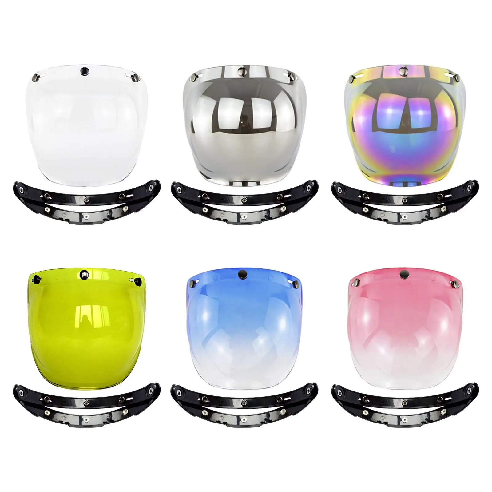 3 Snap Visor Lens Shield Universal Retro Fit for Open Motorcycle Helmets