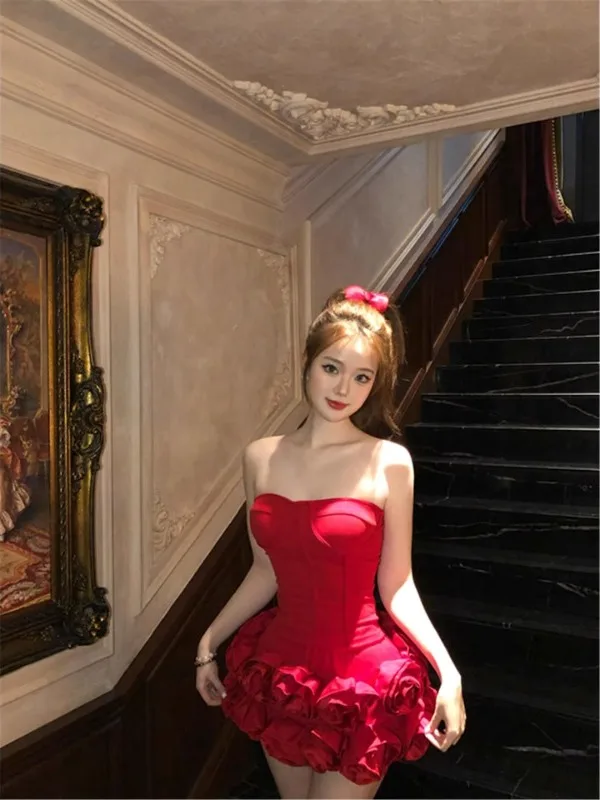 

Красное бальное платье Red Rose Fibone Heavy Work Cisas Dr для женщин, с высокой талией, на молнии, короткое, нарядное, подарок на день рождения