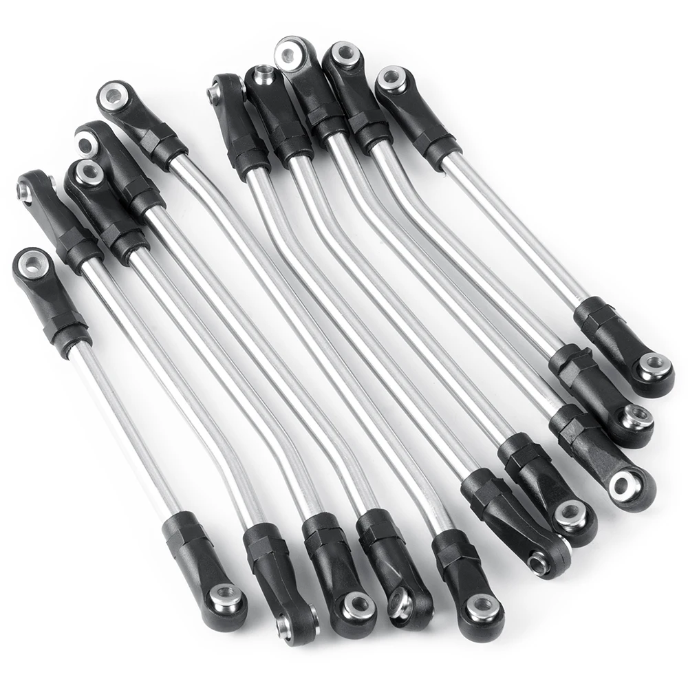 YEAHRUN 10Pcs Stainless Steel Upper & Lower Suspension Linkage Steering Link Rod Set for Element Enduro 1/10 RC Car Truck Parts