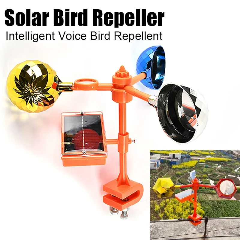 

Solar Bird Repeller Waterproof Solar Energy Bird Repelling Device 360 Degree Rotating Reflector Farm Orchard Bird Scaring Device