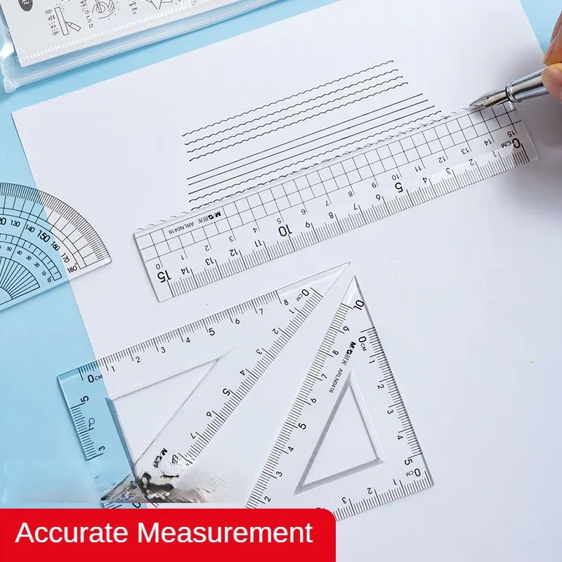 M&G 4 Pcs Ruler Set Student Exam Drawing Acrylic Set 15cm Ruler+Triangular Ruler*2+Protractor School Stationery Exam