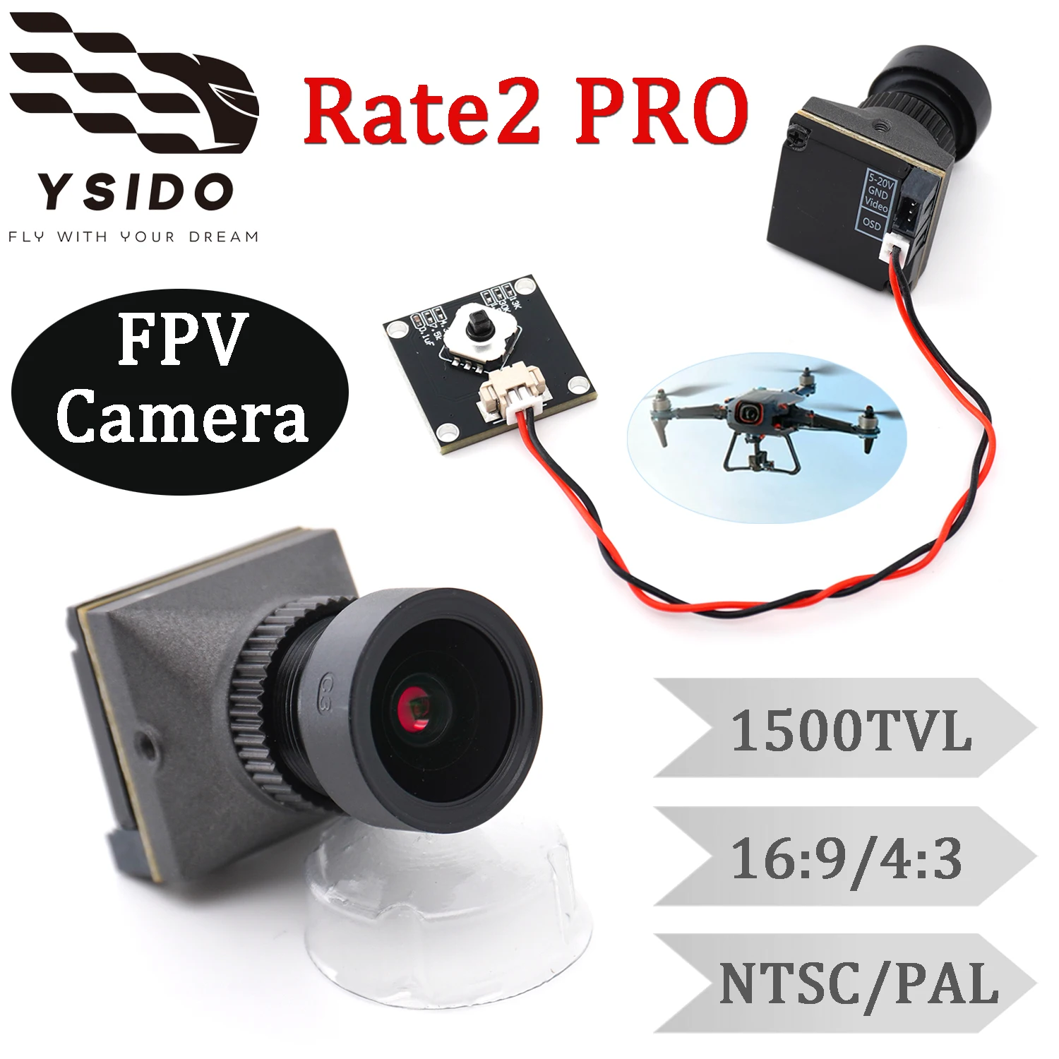 

YSIDO 1500TVL FPV Camera Rate2 PRO 8Mega/F1.2 Lens 16:9/4:3 Switchable Starlight Night Camera for RC FPV Drone Quadcopter Parts