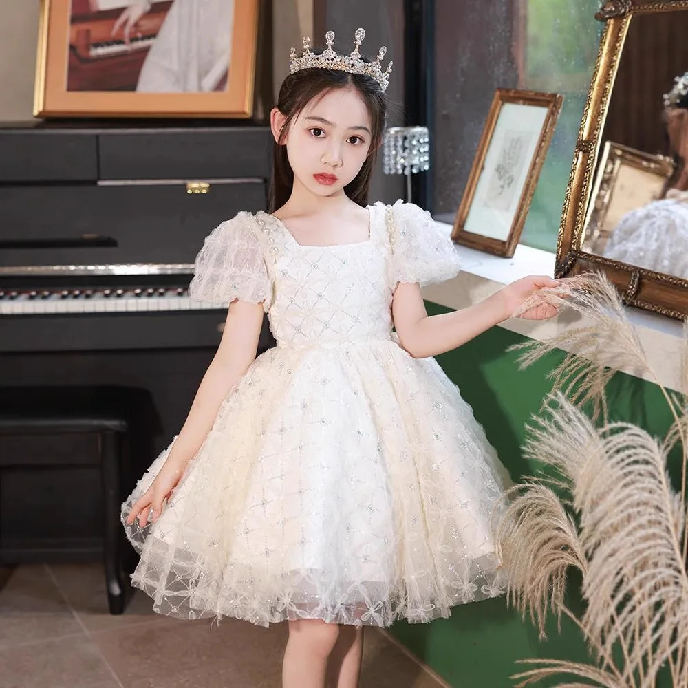 

Girls' dresses bubble sleeve tulle sequin flower skirt 0-6 year old girl's birthday party dress and Christmas clothing