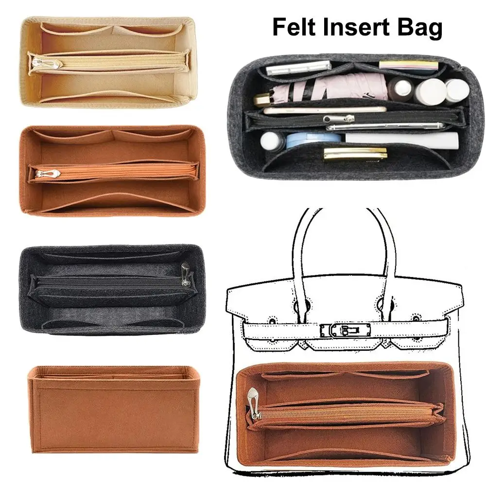 Durable Felt Handbag Insert Bag Portable Travel Bag Organizer Multi-Pocket Inner Bag for Birkin25/30/35