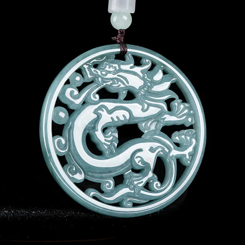 

S Blue Myanmar Jadeite Dragon Pendant Necklace Amulet Natural Burmese Jade Real Jewelry Luxury Gifts for Women Vintage Charm