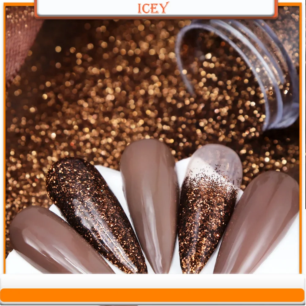 

Icey Beauty 10MLCoffee Brown Nail Glitter Decoration 0.2mm Bottle Gold Onion Powder Nail Powder