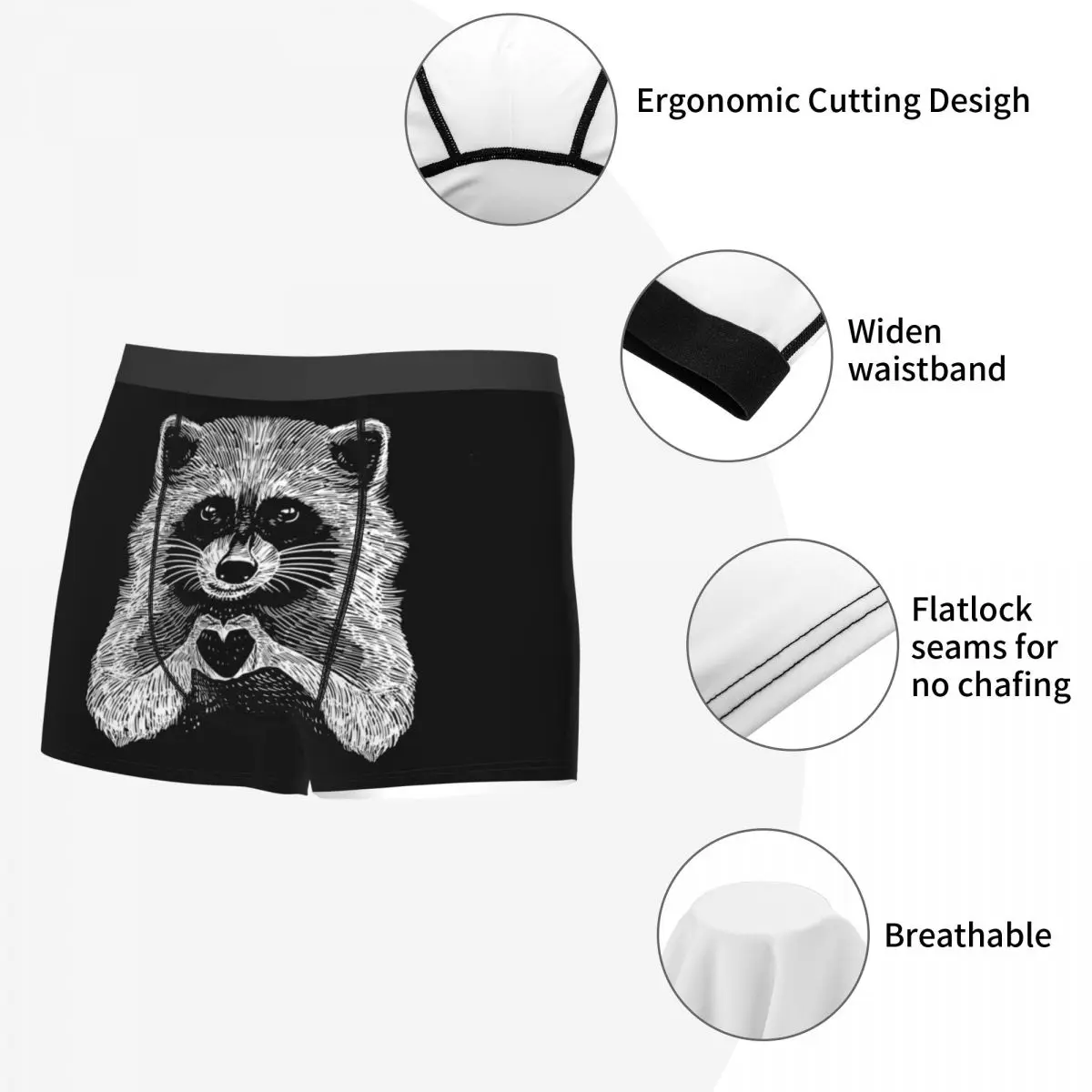 Custom Sexy Male Cool Cute Love Raccoon Underwear Racoon Panda Boxer Briefs Breathable Shorts Panties Underpants