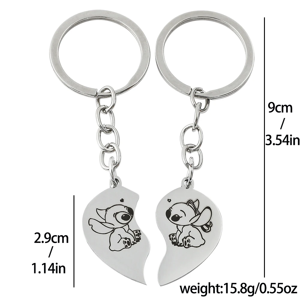 Disney Cartoon Lilo & Stitch Stainless Steel Keychain Anime Figures Stitch Printed Love Keyring Pendant Jewelry Birthday Gifts