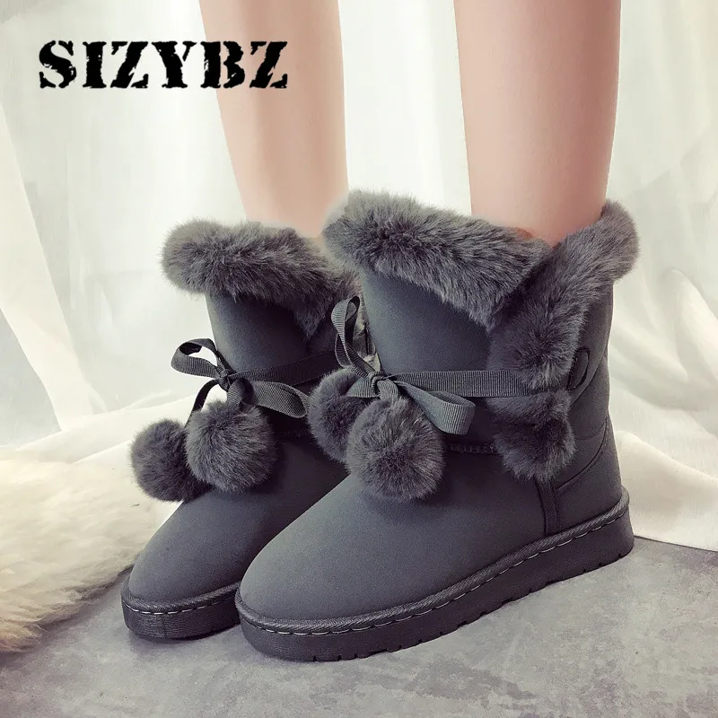 Quality Woman Boots Round Toe Yarn Elastic warm Ankle Boots Thick Heel Flat Heels Shoes Woman Female Winter Snow boots