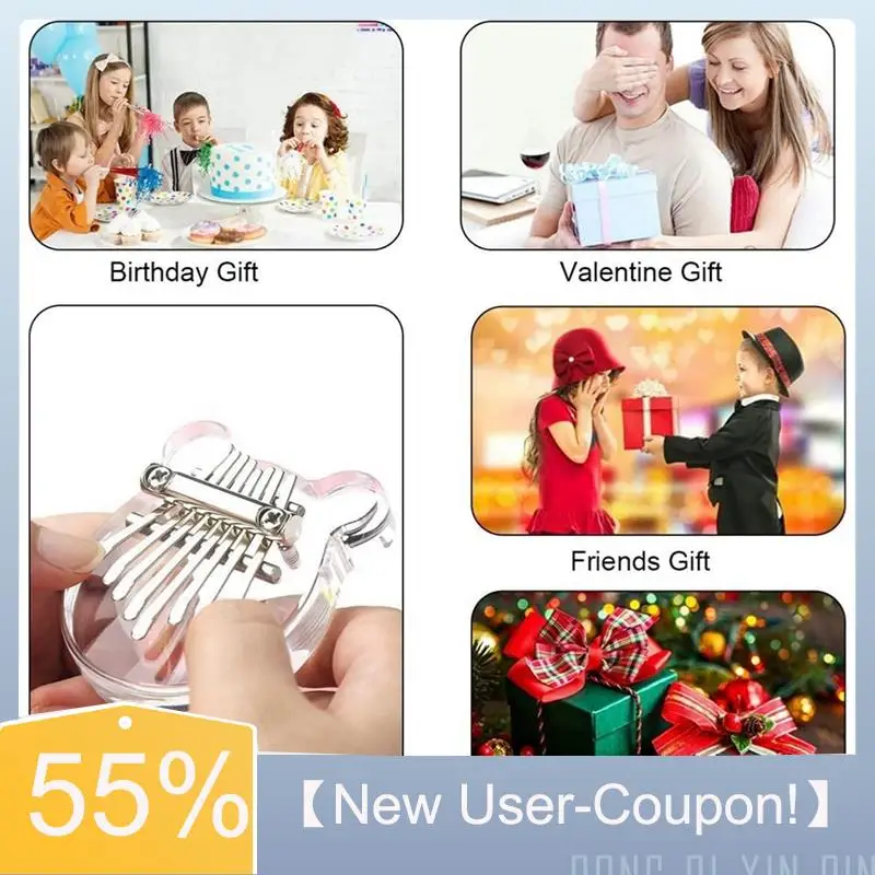 【New User-Coupon!】8-Key Mini Kalimba Rainbow Transparent Crystal Kalimba Finger Piano Instrument
