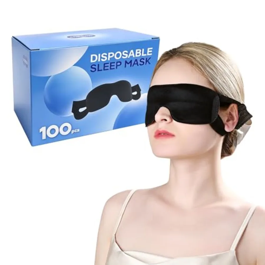 

100 Packs Disposable Sleep Masks Bulk, Blackout Blindfolds for Men Women, Soft Eyemasks Adjustable for Sleeping Travel Yoga, Li