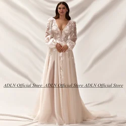 Funkelnde Brautkleider in Übergröße für die Braut 2022, Puffärmel, V-Ausschnitt, Blumenapplikation, Glitzer-Brautkleid, Robe De Mariage