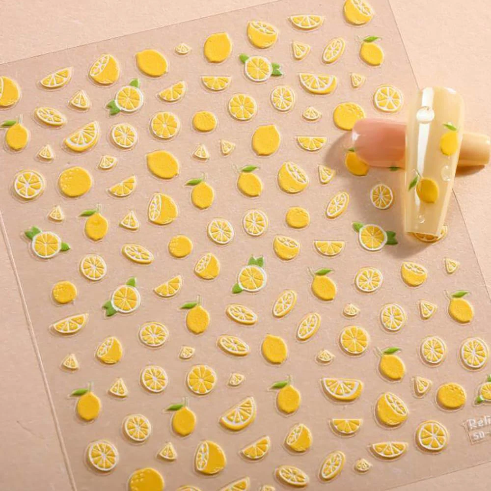 Summer Lemon Nail Art Decals 5D Fruit Self-Adhesive Stickers Sticker for Manicure Ornament DIY Embossed Supply for Face Body