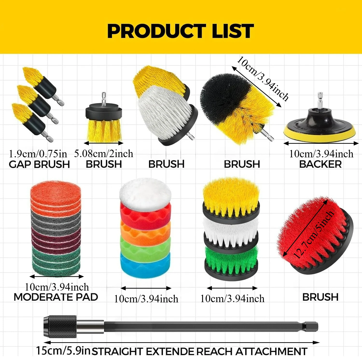 30pcs/set Electric Drill Brush Attachment Power Scrubber Car Wash Polisher with Scrub for Cleaning Showers Tubs Bathroom Carpet