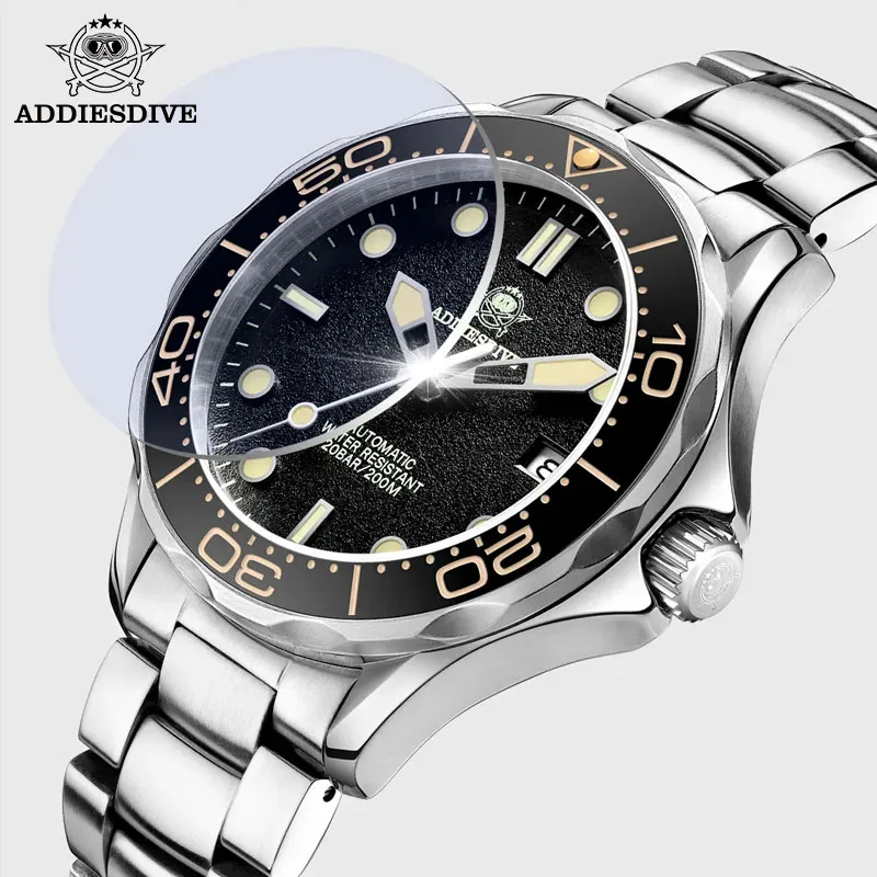 ADDIESDIVE-Classic Sapphire cristal relógio mecânico, relógios de pulso automáticos, Super luminoso, 200m mergulho relógio, novo, AD2106