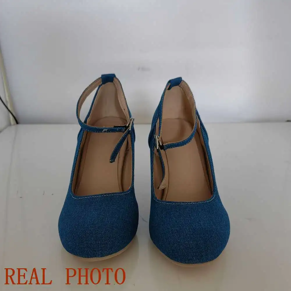 Reave Cat Women Pumps Pointed Toe 7.5cm Spike Heel Fabric Office Ankle Strap Fashion Design Party Big Size 46 47 48