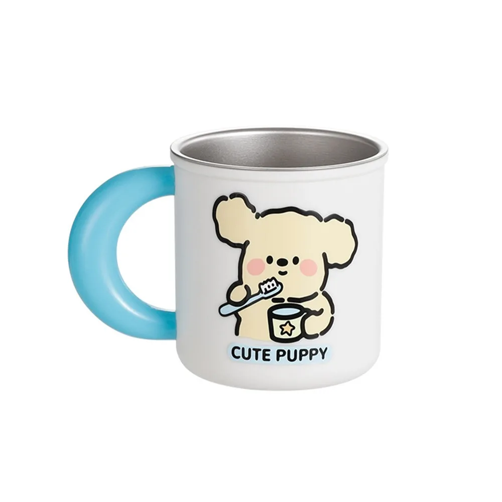 

Stainless Steel Mouthwash Cup with Handle Comfortable Grip Toothbrush Cup for Kids Cute Pattern Anti Mildew