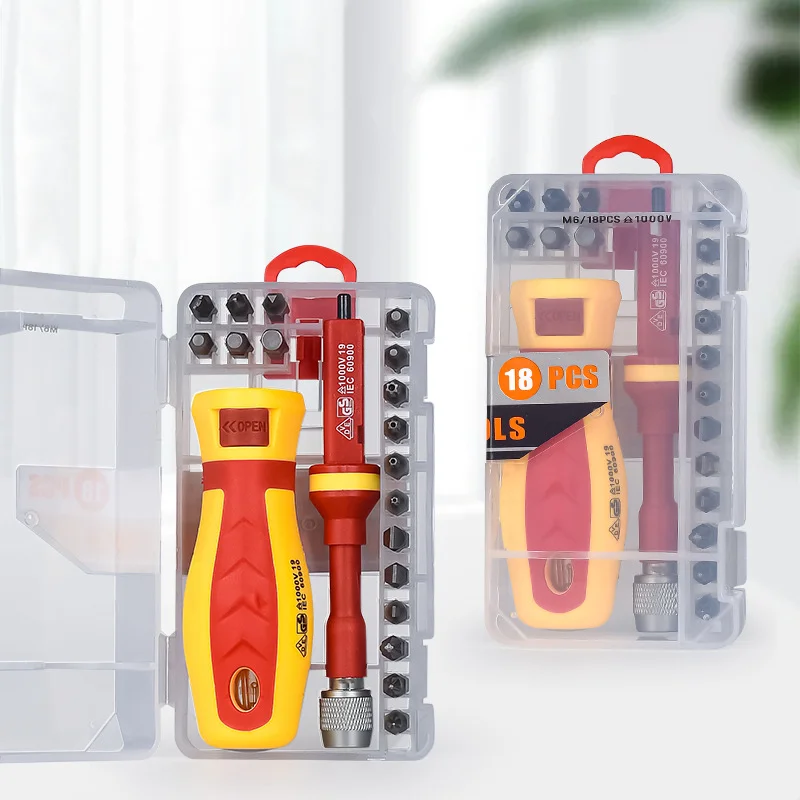 

Replaceable Magnetic Phillips Screwdriver Electrical Repair Tool 18-in-1 Insulated Screwdriver Set Power Measuring Pen Multi-Bit