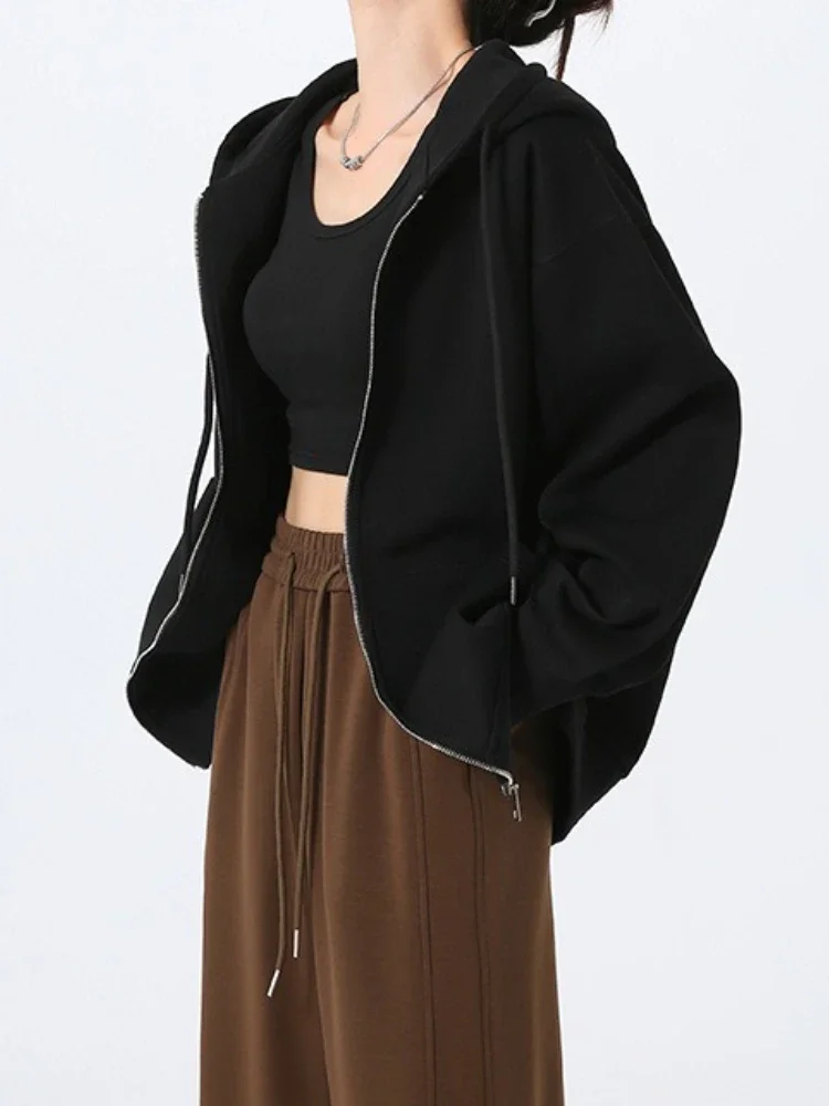 Pull à capuche à manches longues avec fermeture éclair pour femme, manteau de sport classique et polyvalent, gris, décontracté, ample, nouvelle collection automne 2025