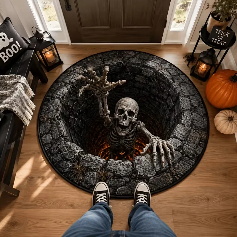 Skeleton Deep Well Round Rug Home Decor Entrance Front Door Way Corridor Entry Mudroom Threshold Porch 2D Print floor Mat