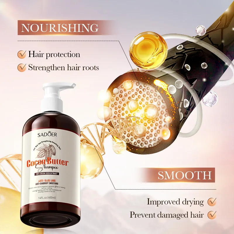 

400ml cocoa butter anti hair loss shampoo for hair care and cleaning, gentle, nourishing, and refreshing hair care