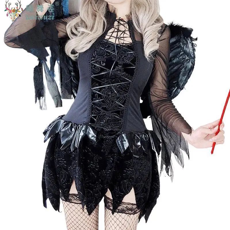 Vestuário De Halloween Adulto Mulher Escuro Mal Anjo Diabo Roleplay Vestuário Vampiro Noiva Rainha Bruxa Palhaço Fantasia Palco Mistério Noite Escura Elfo Diabo Jovem Feminino Charme Personalidade Corte único Com Arred