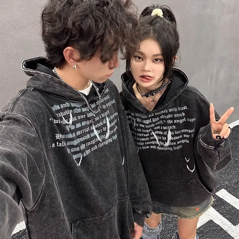 

Graffiti Letter Print Pattern Women's Retro Loose Sweatshirt Autumn New Fashion Street Style Female Long Sleeved Hoodie