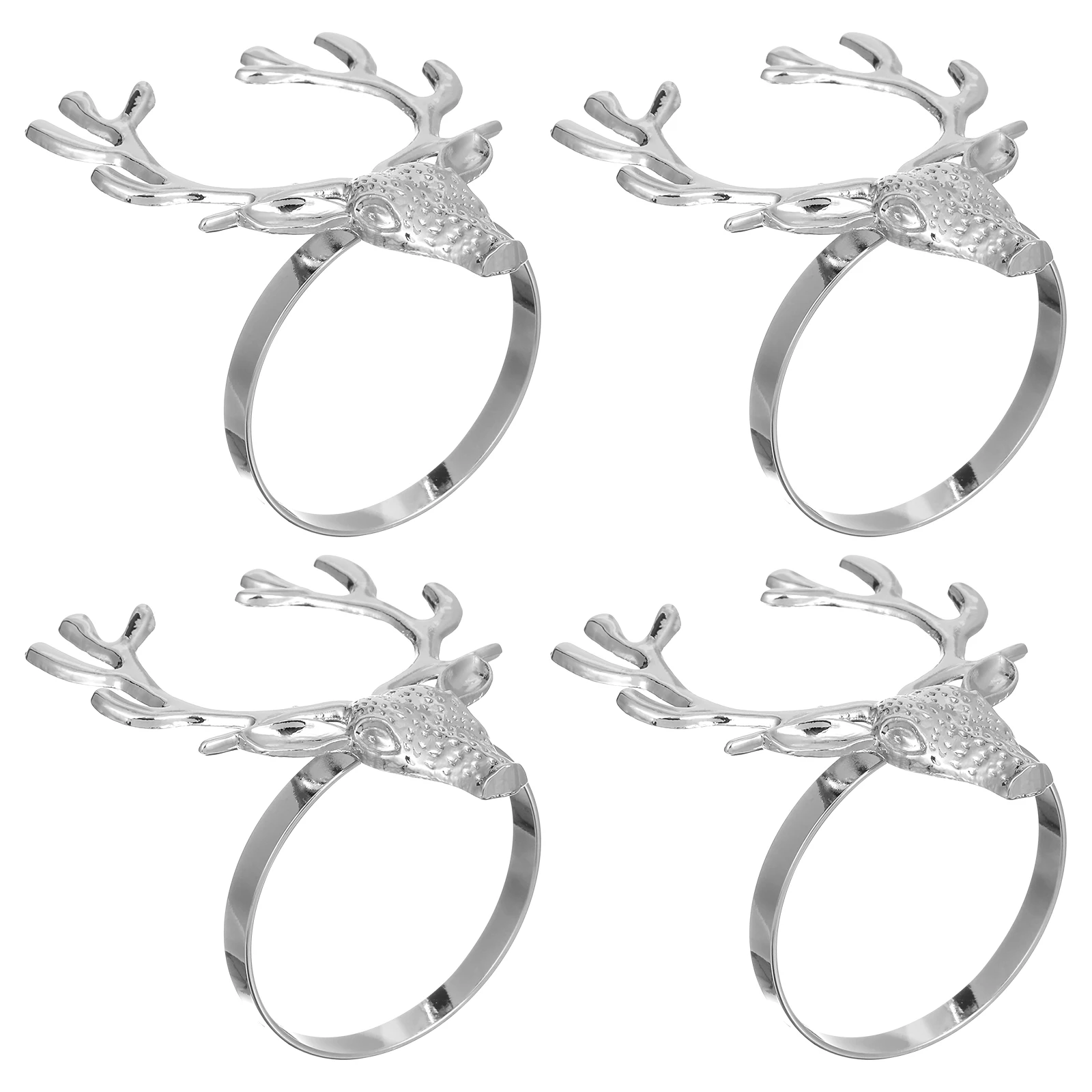 

4pcs Rings Christmas: Alloy Deer Head Holders For Holiday Dinner Party Table Decor, Christmas Deer Napkin Rings Set, Reindeer