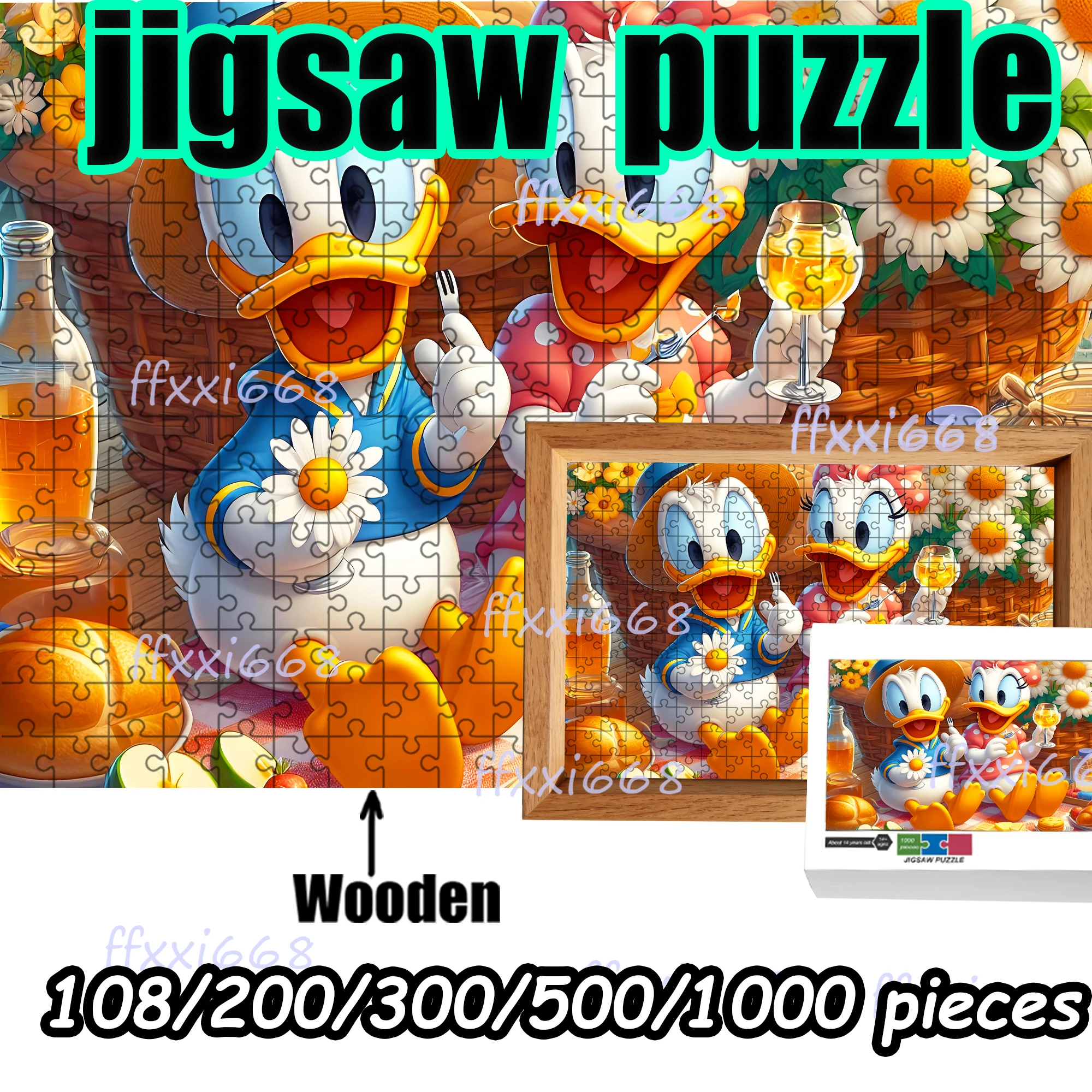 

Деревянный пазл с Дональдом Даком и Дейзи, 108/200/300/500/1000 деталей, высококачественный подарок, забавная игрушка