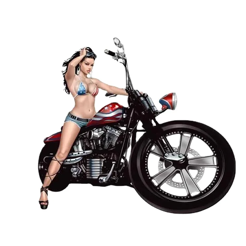 OFK Croix De Fer Malte PIN UP GIRL Biker BOBBER Sticker Funny Decal Vinyl Graphic Window Trunk Car Stickers 13cm x 12.6cm