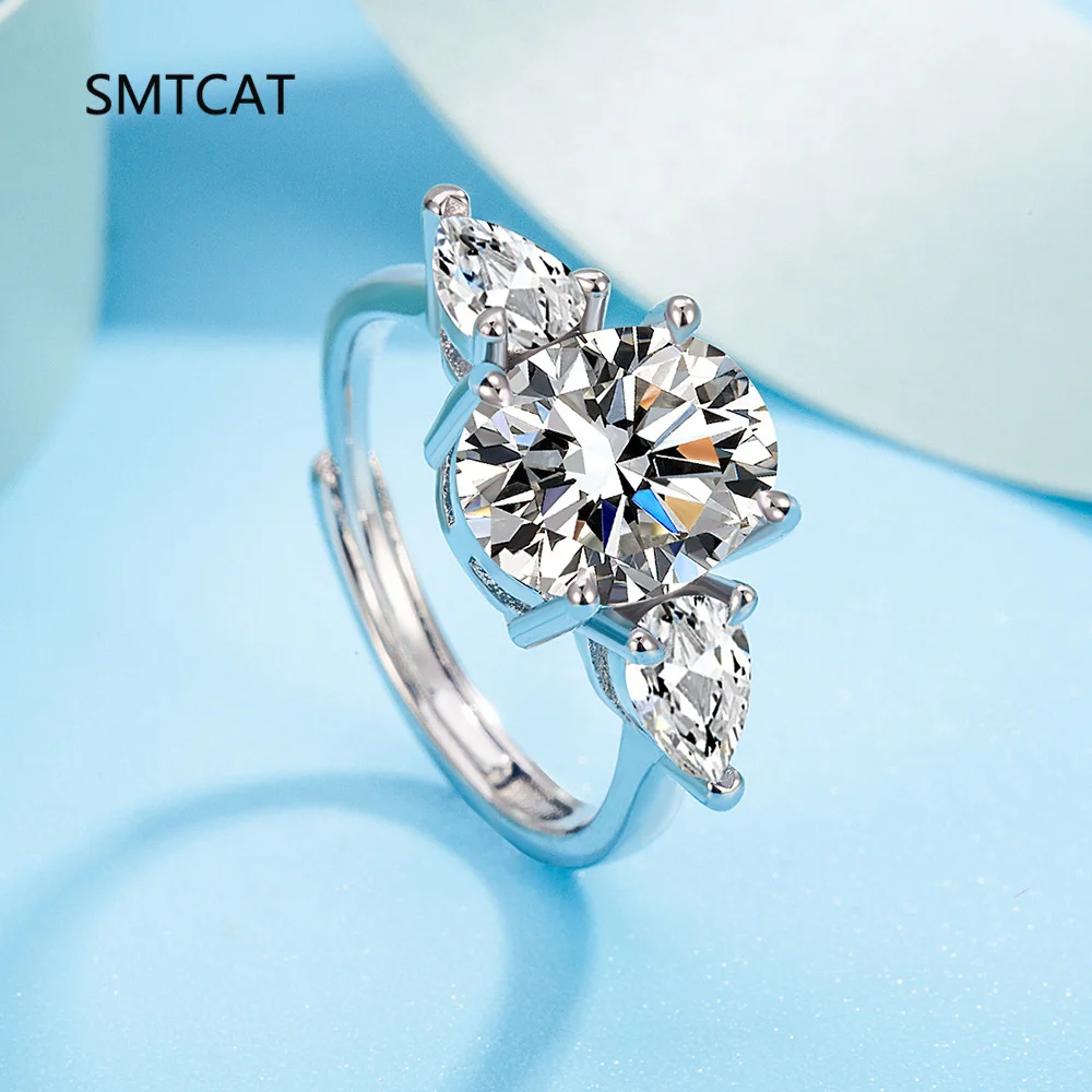 

3/6cttw Simulated Moissanite Engagement Ring 3-Stone Oval Cut Diamond Wedding Ring for Women 925 Silver Fine Jewelry Anillos