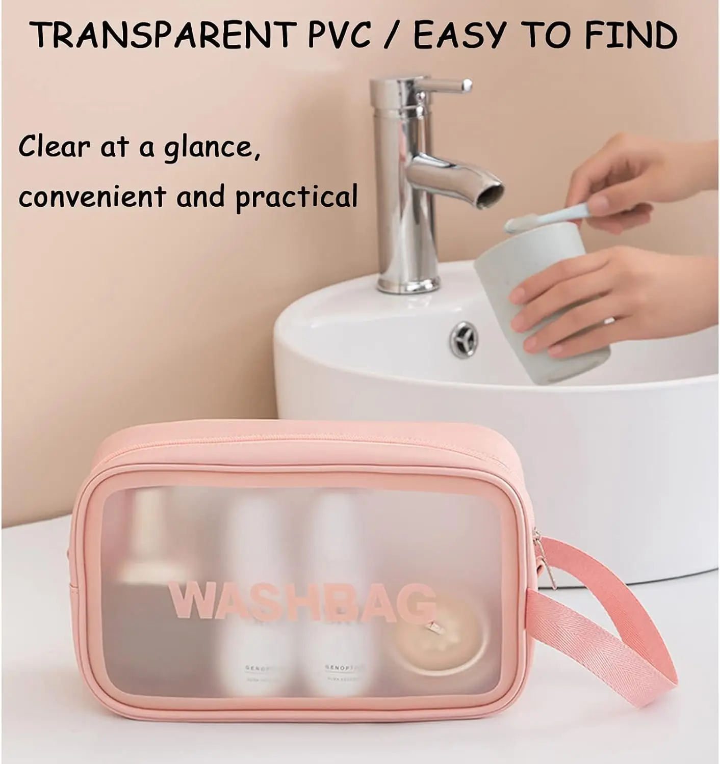 Clear Travel Bags for Toiletries, Portable PVC Waterproof Cosmetic Bags, Transparent Travel Storage Carry Pouch