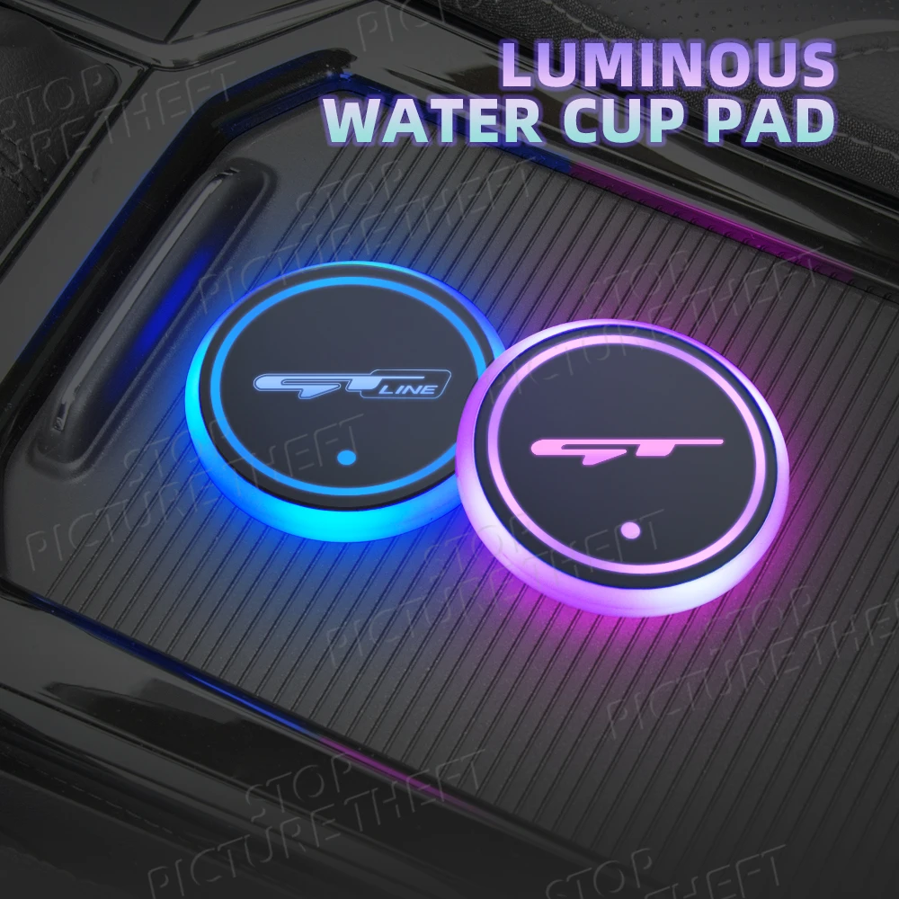 For Kia GT LINE Logo Ceed Kona K5 Sportage Stinger K3 K2 K9 Emblem Led Car Water Cup Mat Drink Holder Auto Interior Decorative
