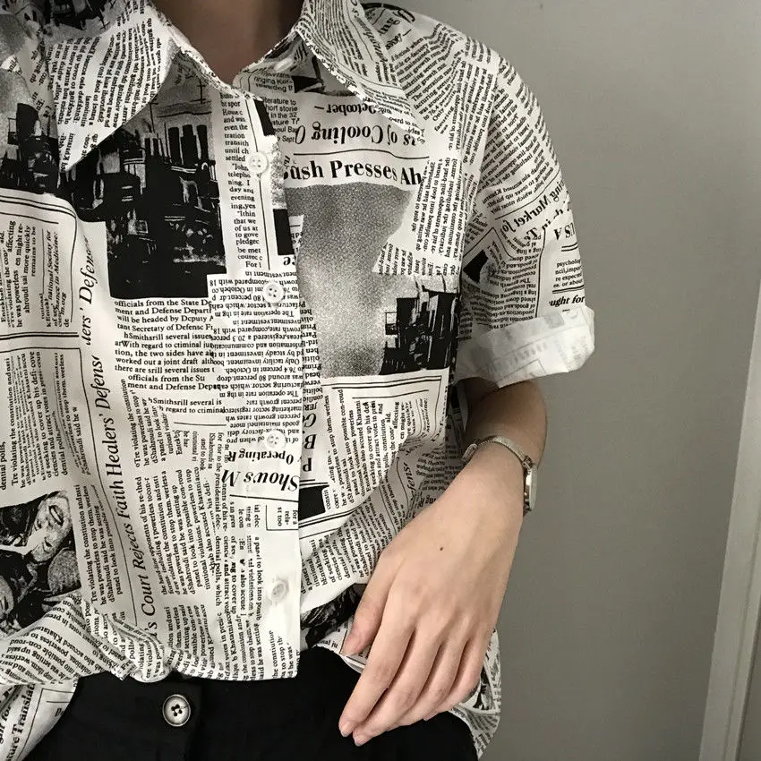 Shirts Women Printed Leisure Chic Unisex BF Couples Thin Breathable Fashion All-match Summer 2XL Loose Ulzzang Retro New Female