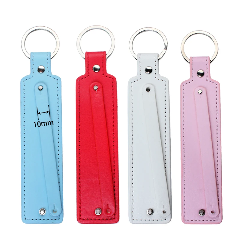 1pc PU Leather Key Ring With 10mm Wide Small Belt Can Through 10mm Slide Charms Letters DIY Key Holder (No Charms, No Letters)